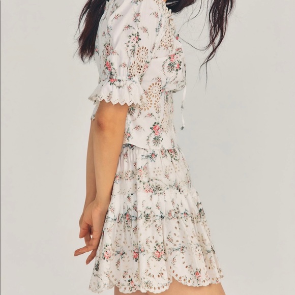 New Love Shack Fancy Sarie Mini Skirt Shown here in Vanilla Kisses. Size 4 - Picture 3 of 4